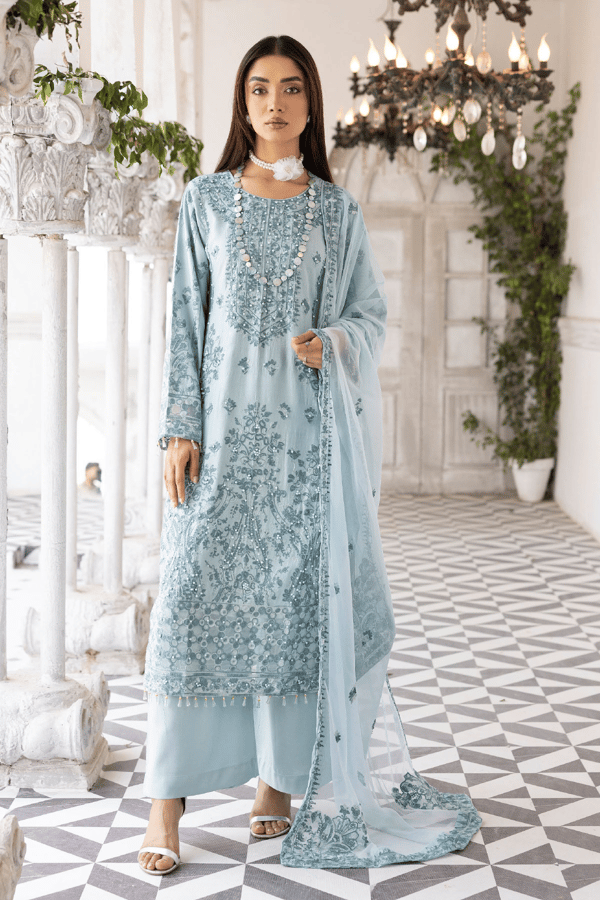 Jalwa 3 piece luxury embroidered Eid collection - SGREEN, X - Large