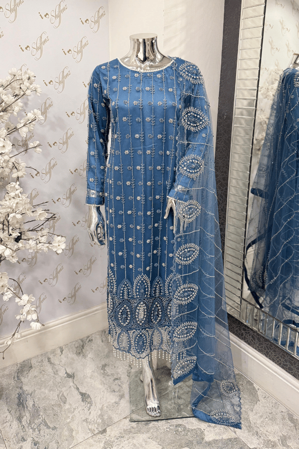 Maya Eid 2025 3 piece long shirt collection - Blue, X - Large