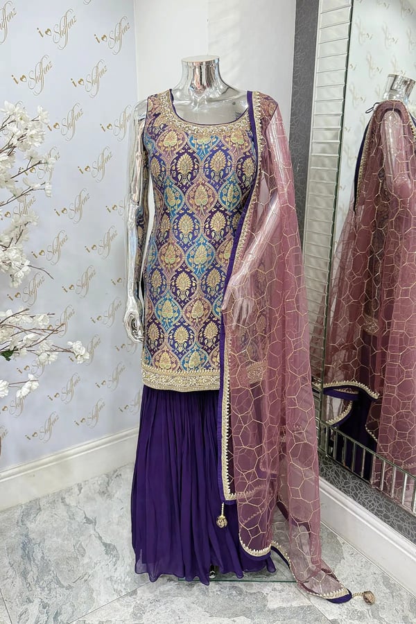 Shiffonz elegant 3 piece banarasi suit collection - Purple, 36
