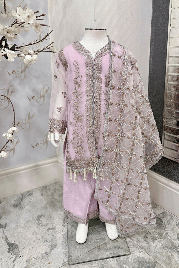Noori kids collection 3 piece organza embroidered suit - Lilac, 22