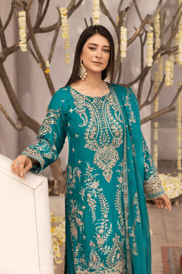 Nazish chiffon lux collection patience 3 piece embroidered suit - Image 3