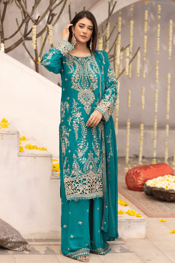 Nazish chiffon lux collection patience 3 piece embroidered suit - Image 2