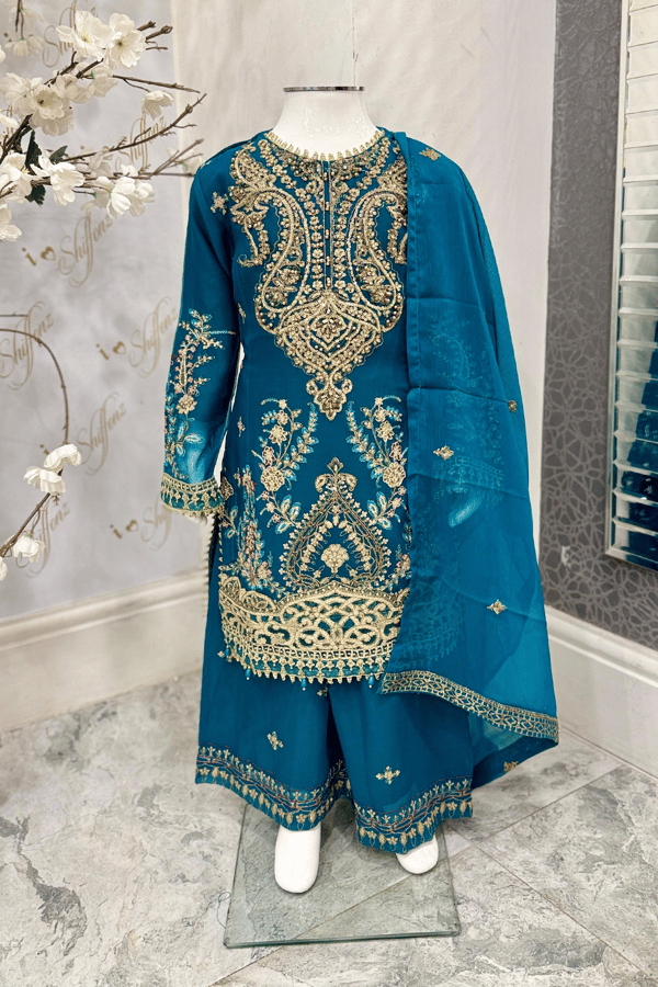 Nazish chiffon lux collection Patience 3 piece embroidered kids suit
