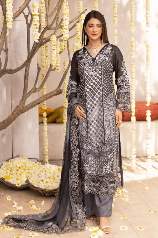 Nazish chiffon lux collection perspective 3 piece embroidered suit - Image 2