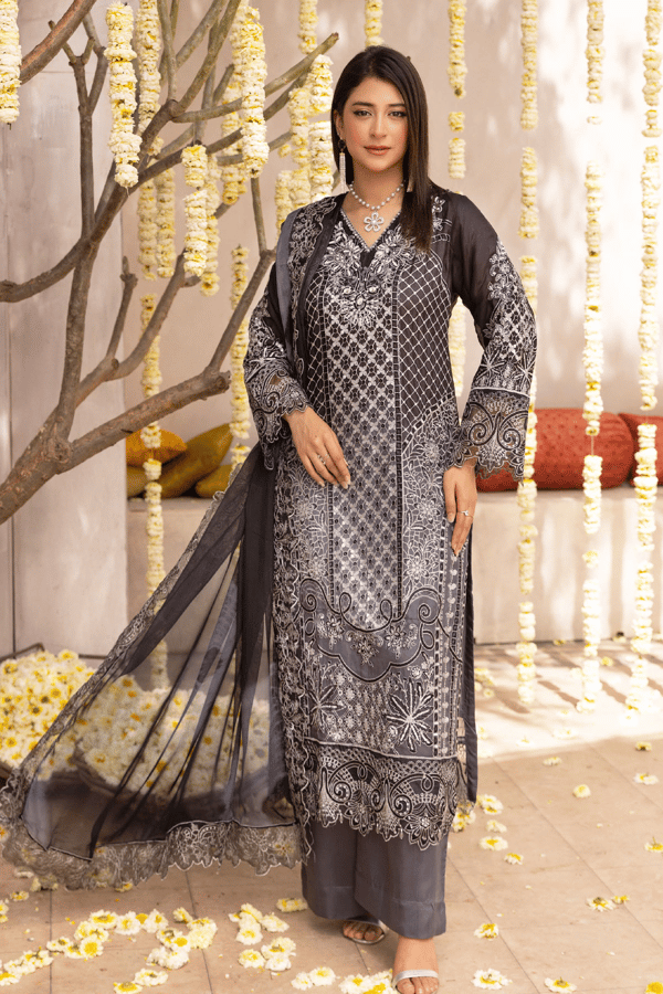 Nazish chiffon lux collection perspective 3 piece embroidered suit