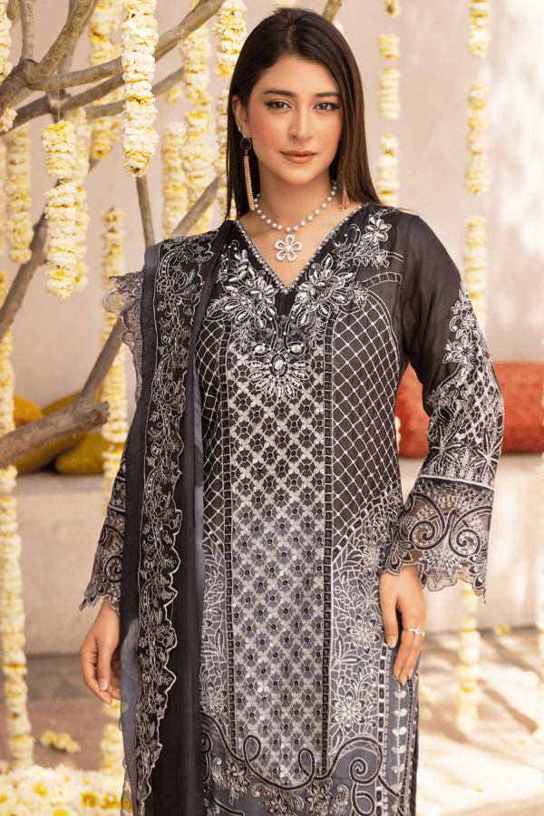 Nazish chiffon lux collection perspective 3 piece embroidered suit - Image 4