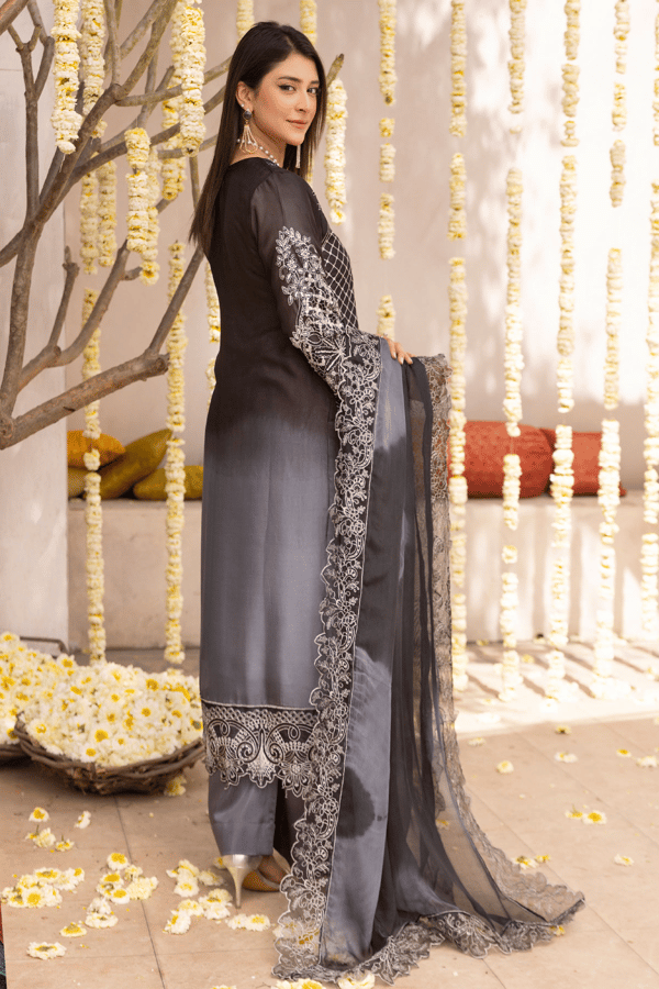 Nazish chiffon lux collection perspective 3 piece embroidered suit - Image 3