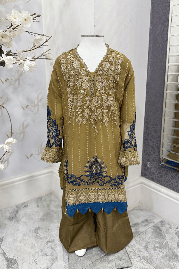 Nazish chiffon lux collection Simplicity 3 piece embroidered kids suit - Image 2