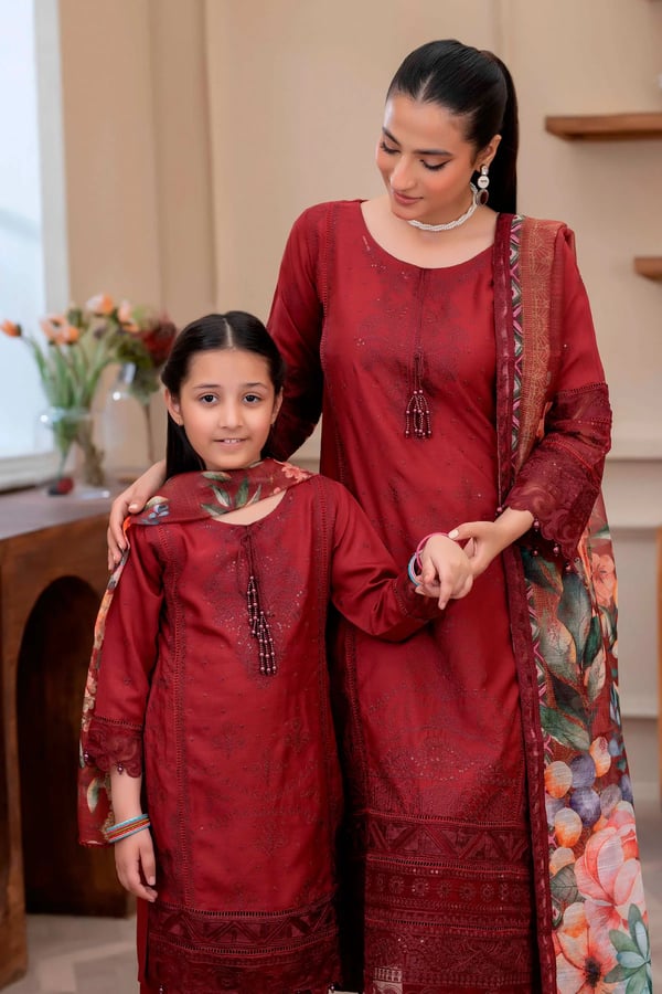 Laila 3 piece luxury embroidered mother and daughter kids collection - Image 2