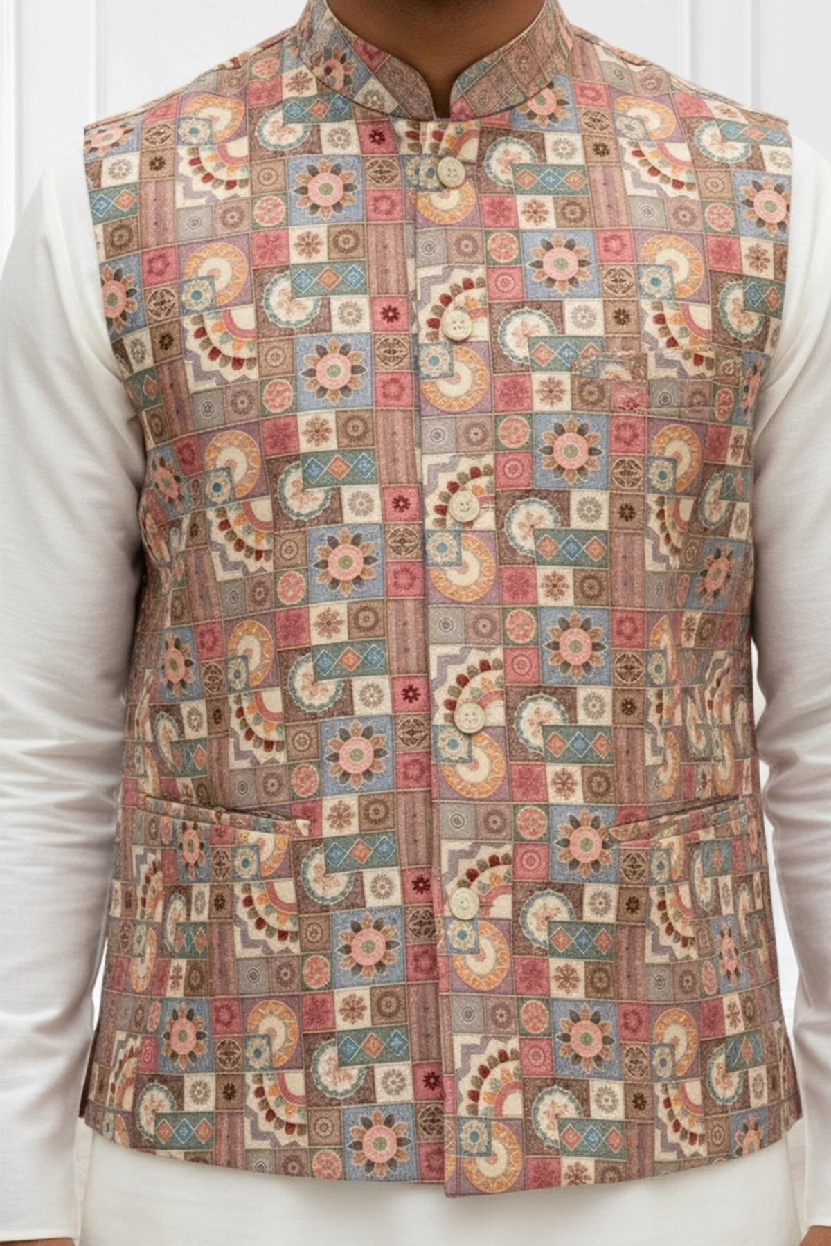 Handcrafted patchwork nehru Men's waistcoat - Image 3