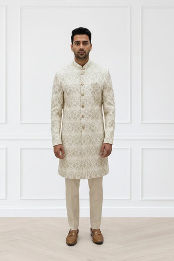 Men's embroidered sherwani suit - Cream, 36
