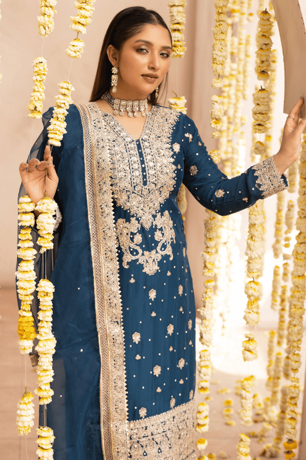 Meera luxe collection 3 piece embroidered plazo suit - Image 3