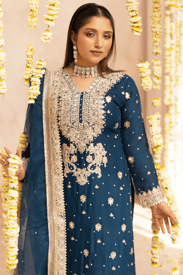 Meera luxe collection 3 piece embroidered plazo suit - Image 4