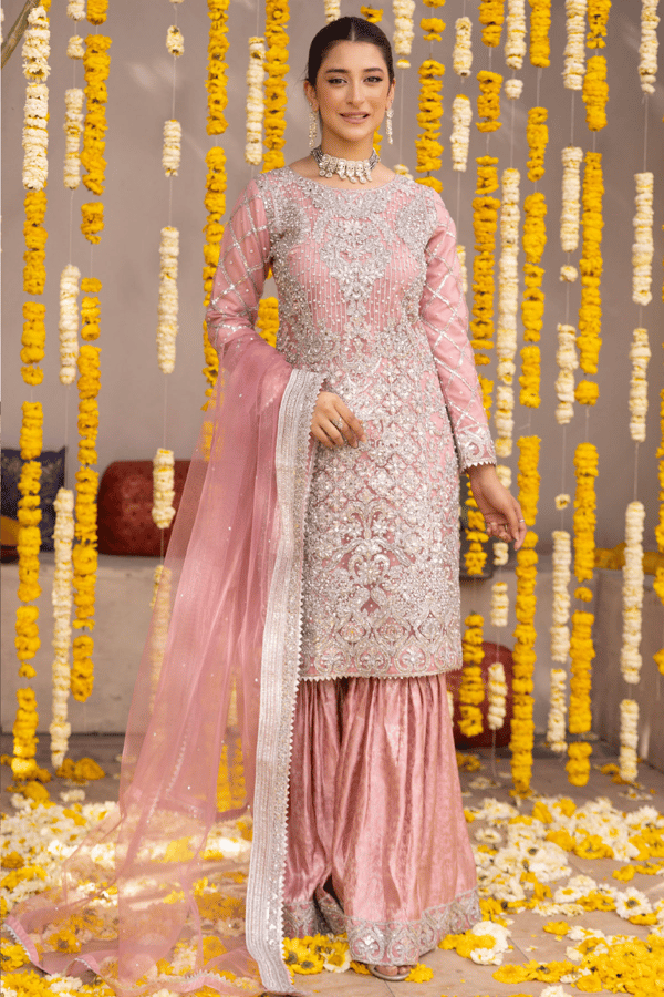 Malini luxe collection 3 piece embroidered net gharara suit
