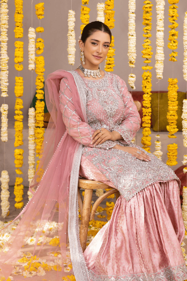 Malini luxe collection 3 piece embroidered net gharara suit - Image 4