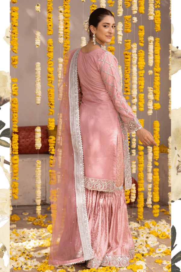 Malini luxe collection 3 piece embroidered net gharara suit - Image 2