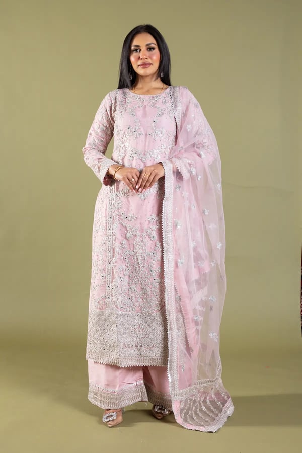 Emaya wedding luxe collection 3 piece embroidered suit - Pink, X - Large