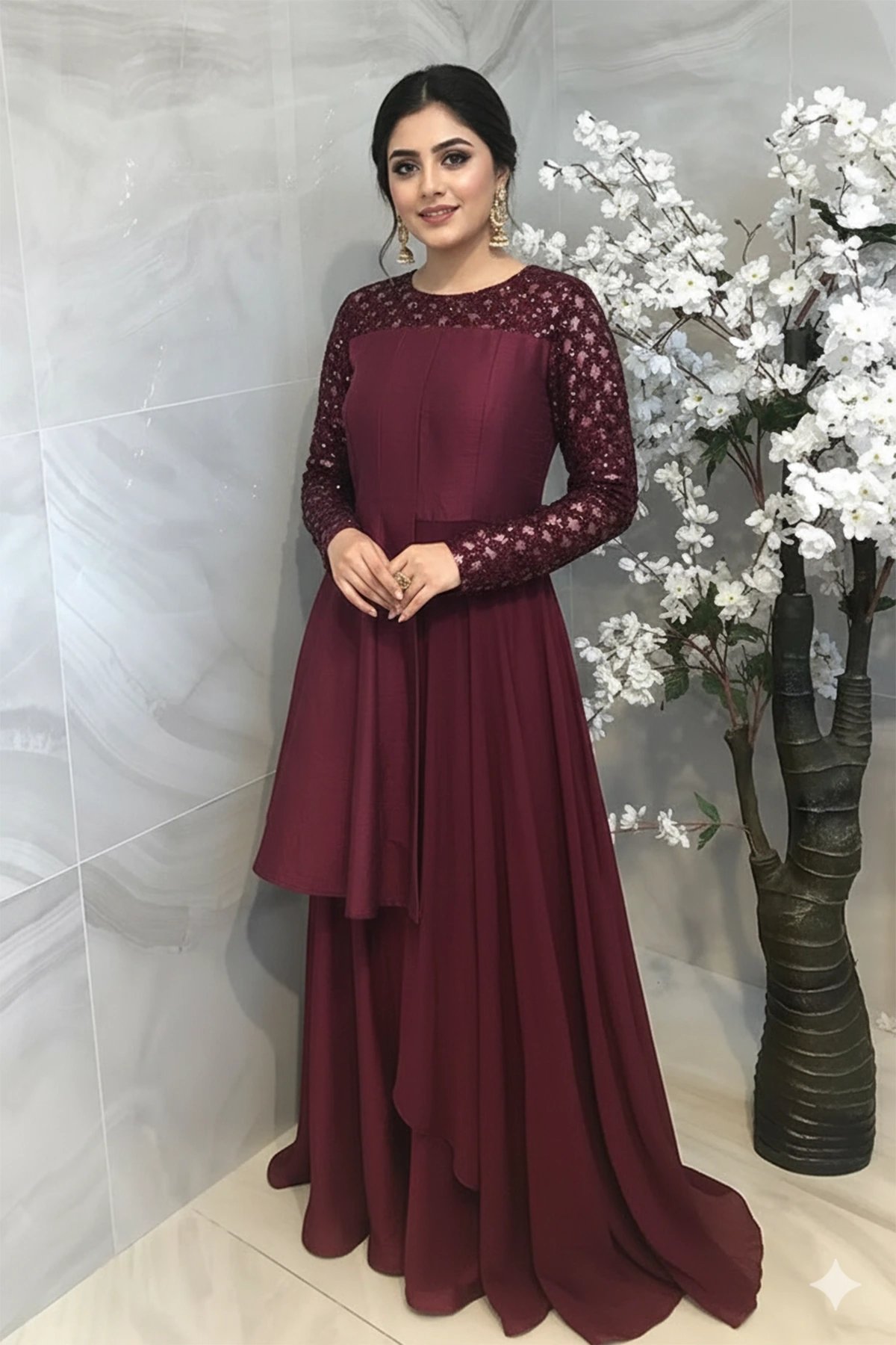 Shiffonz indo western elegant side long tail suit