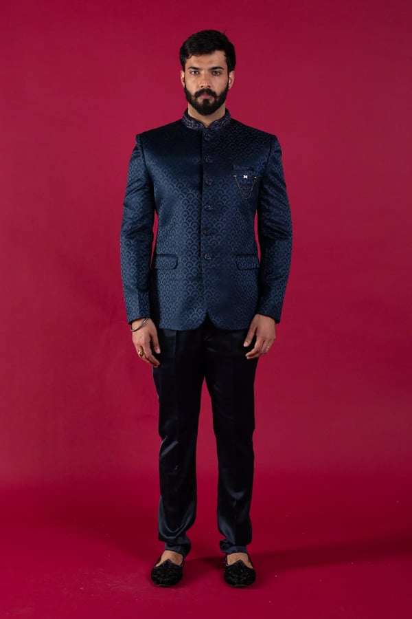 Men's luxury embroidered prince coat - Navy, 36