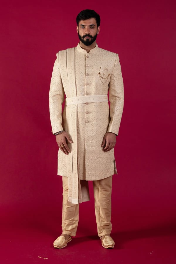 Mens Sherwani With Belt - Beige, 36