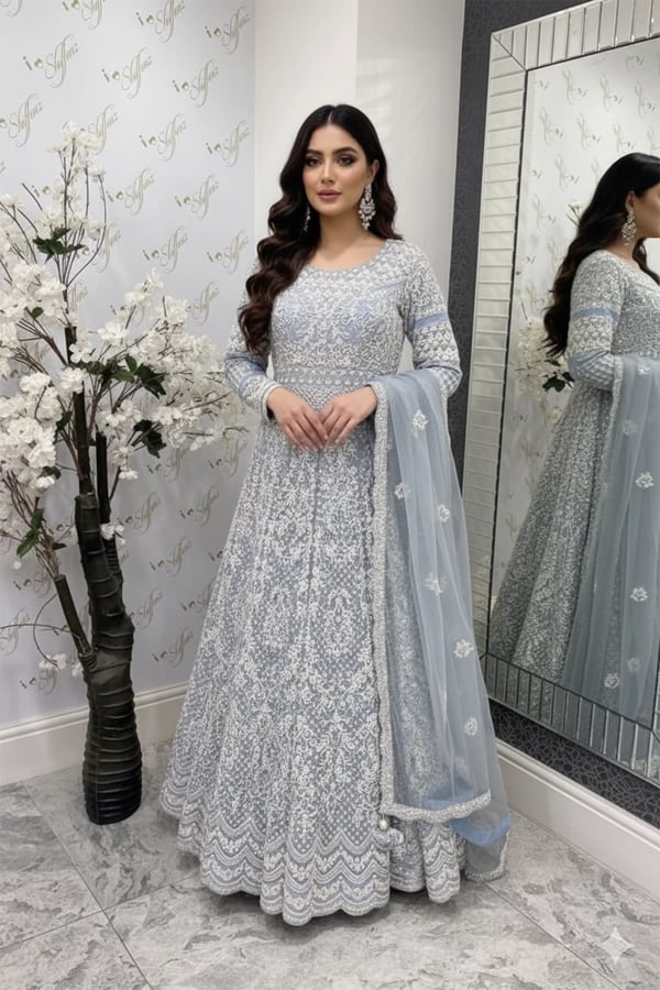 Shiffonz luxe embroidered gown - Blue, 34