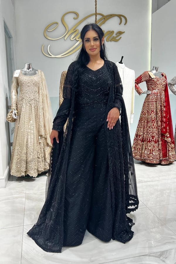 Shiffonz indo western jacket style top suit with plazo