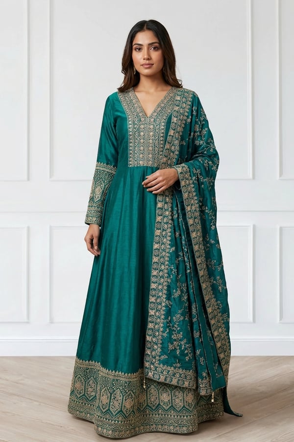 Shiffonz 2 piece luxury embroidered gown - Green, 38