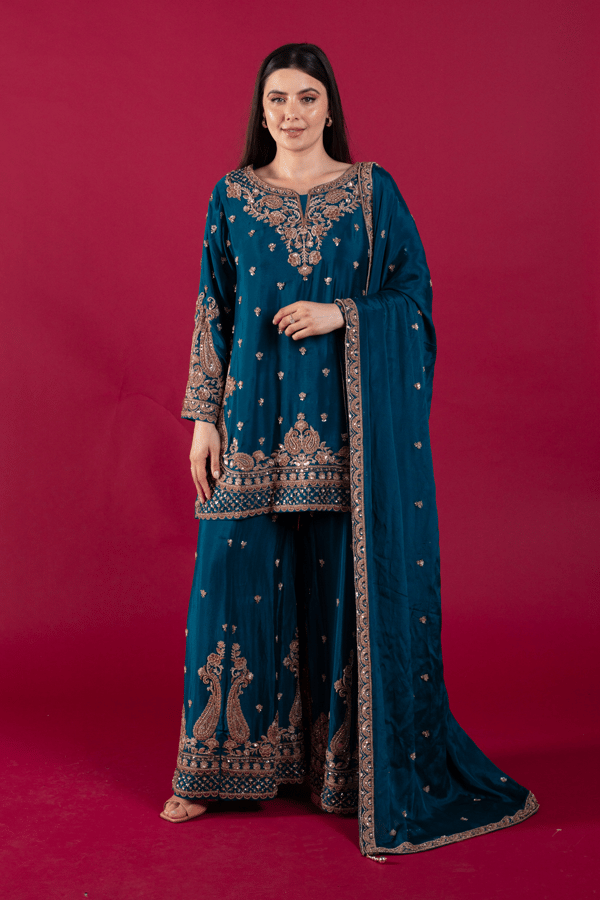 Meher luxe collection 3 piece chiffon embroidered suit - Image 2