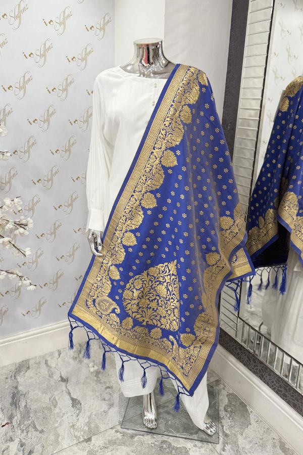 Banarsi luxury printed dupatta - Navy, FREE SIZE
