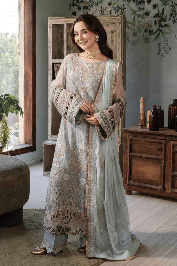 Hania Amir collection 3 piece Rumman embroidered suit