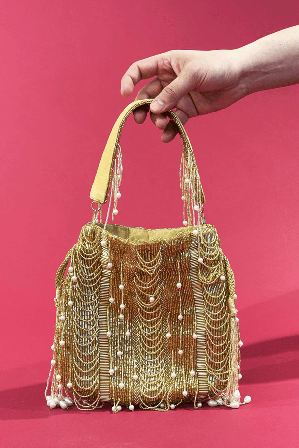 Luxury embroidered potli purse - Gold, FREE SIZE