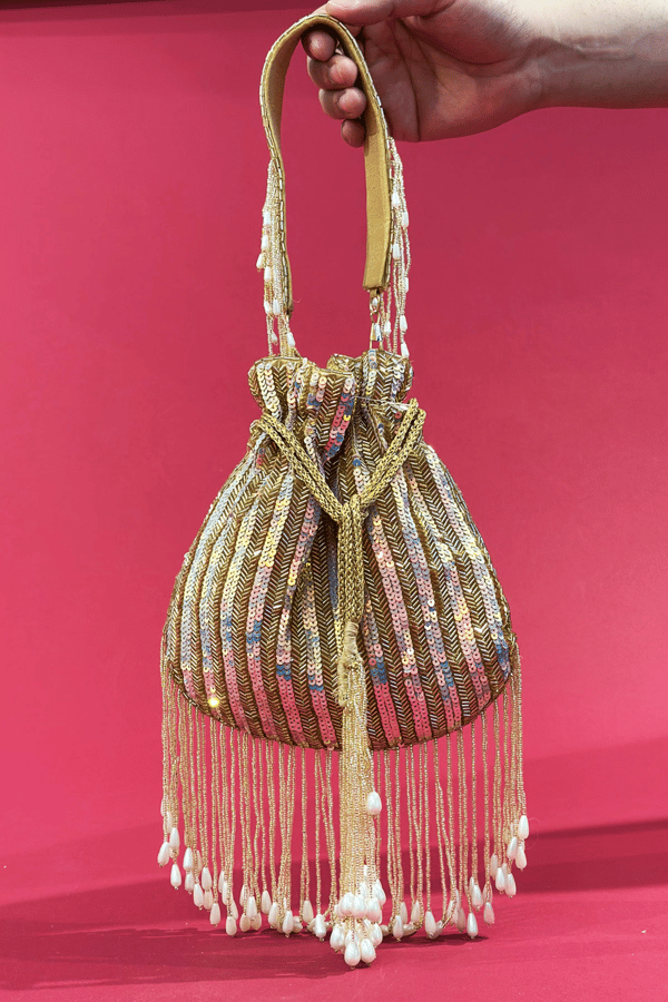 Sequence embroidered potli bag - Gold, FREE SIZE