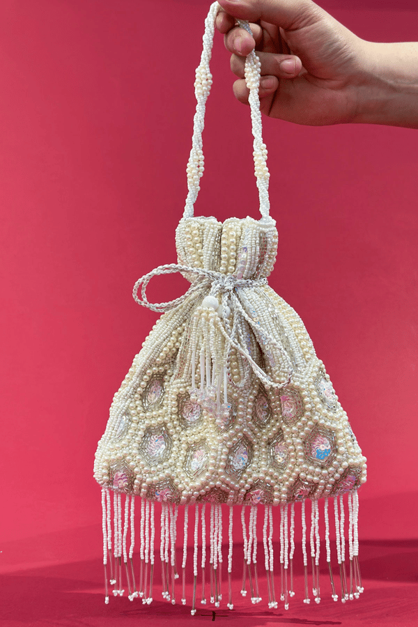 Pearl motif embroidered potli pouch