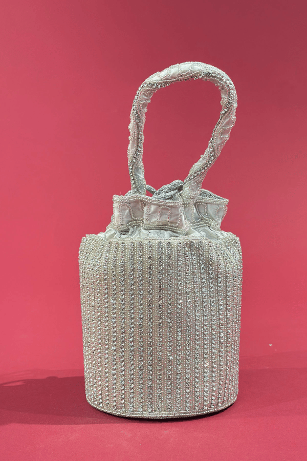 Potli luxury embroidered pouch - Silver, FREE SIZE