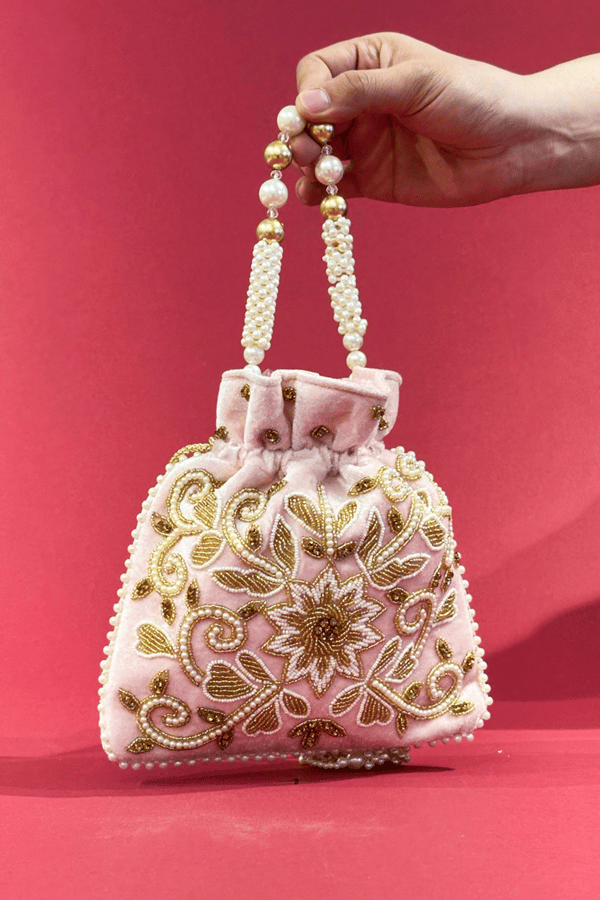 Shiffonz velvet embroidered potli bag - LPINK, FS