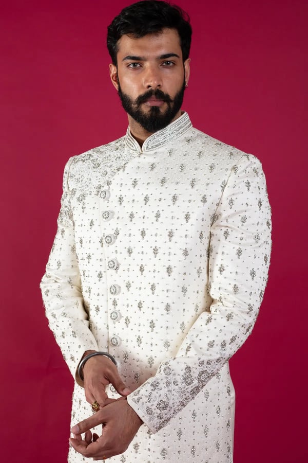 Men's jacquard embroidered sherwani - Image 5