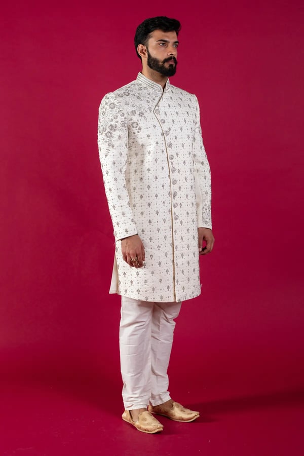 Men's jacquard embroidered sherwani - Image 2