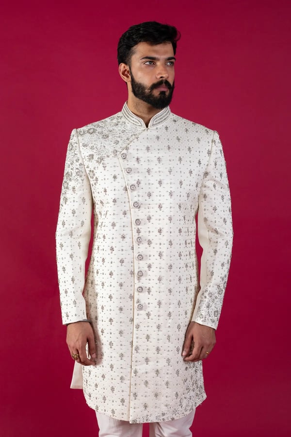 Men's jacquard embroidered sherwani - Image 4