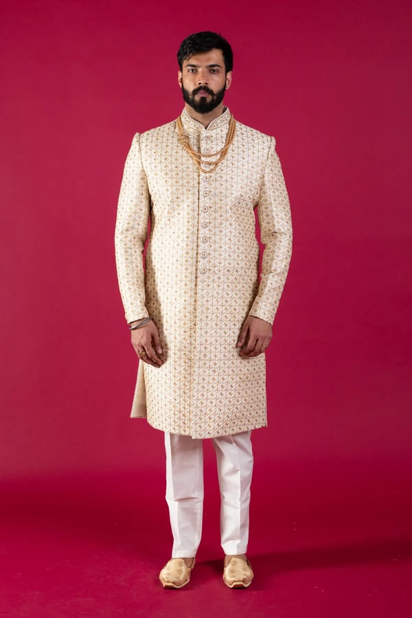 Mens Sherwani With Trouser - Cream, 36