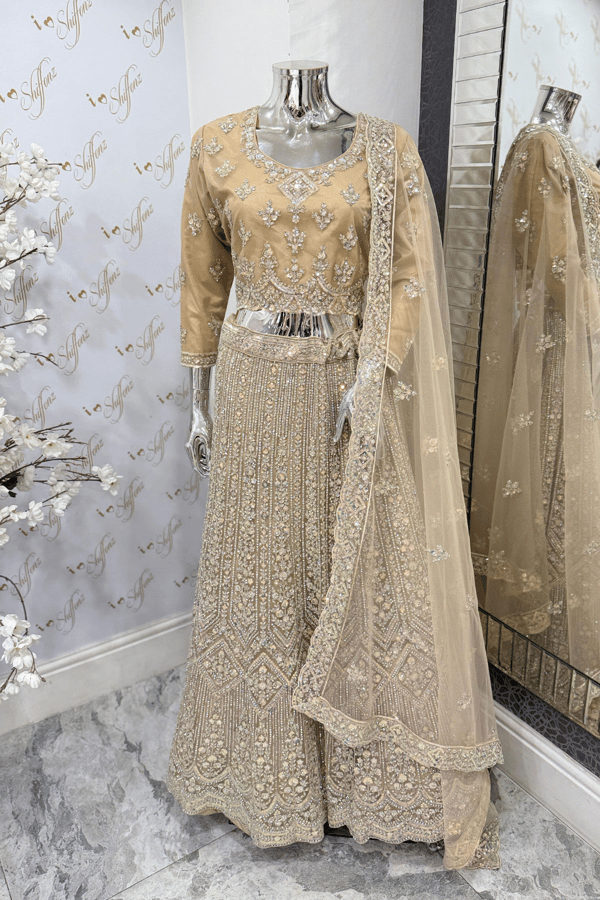 Shiffonz 3 piece embroidered net lengha collection