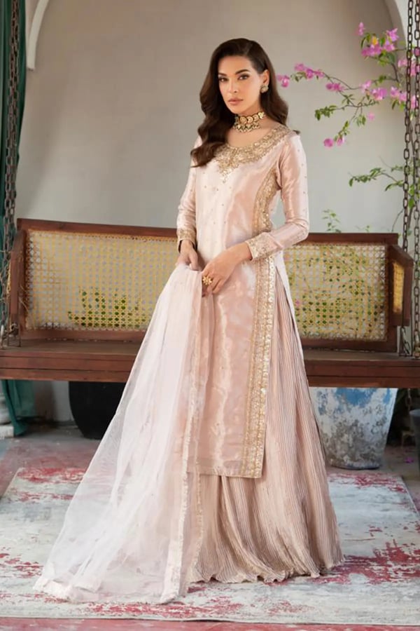 Hussain Rehar luxe embroidered lengha suit collection - LPINK, Large