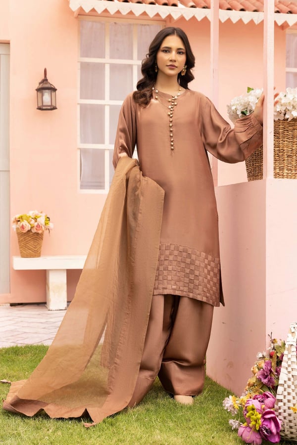 Farshi 3 piece Eid 2025 mother and daughter shalwar kameez - Brown, Large