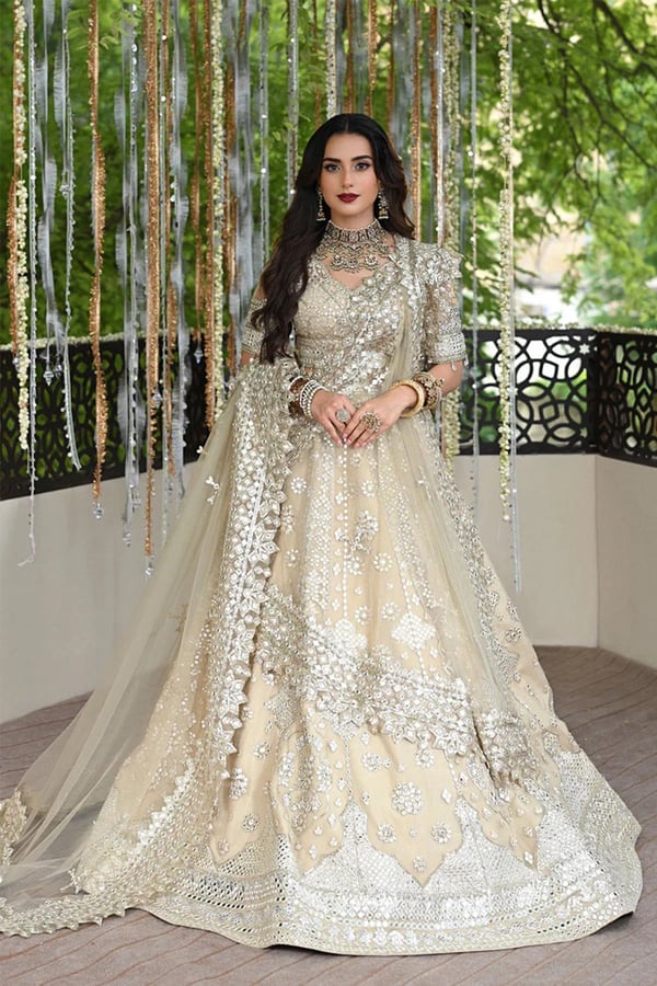 Qalamkar 3 piece luxe embroidered lengha choli