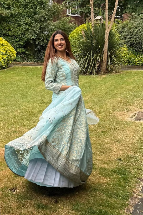 Shiffonz 2 piece luxury banarsi embroidered gown - Blue, 40