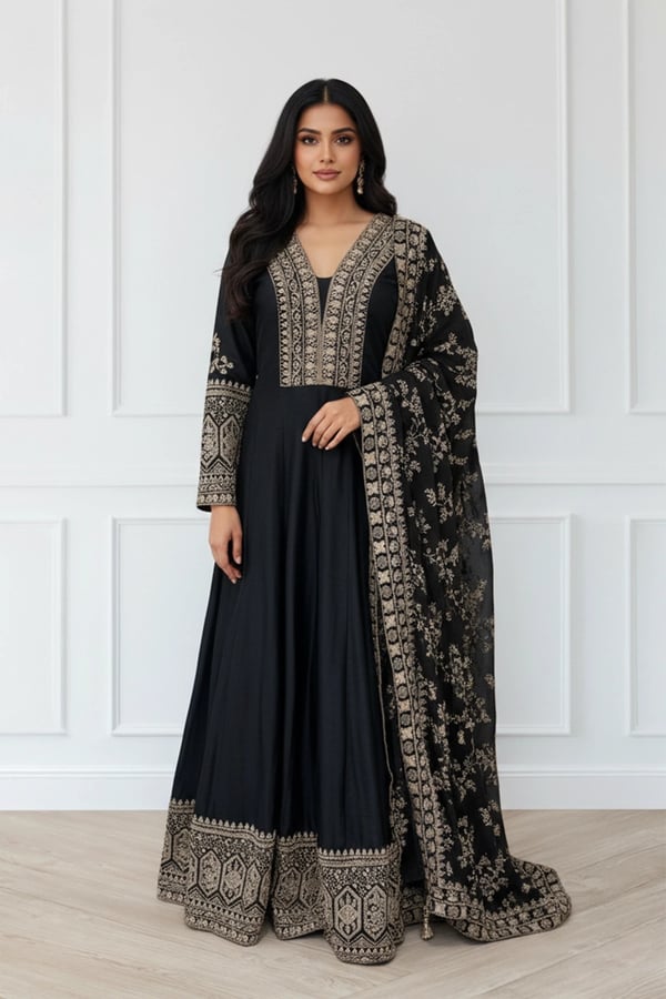 Shiffonz 2 piece luxury embroidered gown - Black, 38