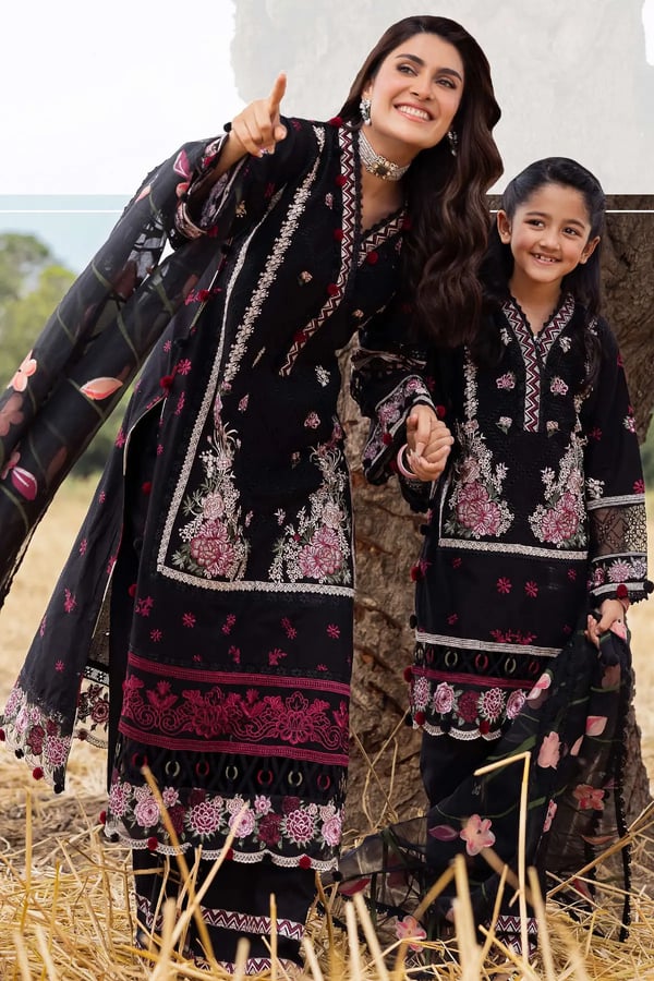 Ayeza khan Heer luxe collection kids 3 piece Eid edit - Black, 36