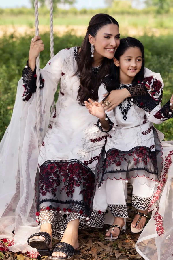 Ayeza khan Heer casual luxe 3 piece kids Eid edit collection - Cream, 36