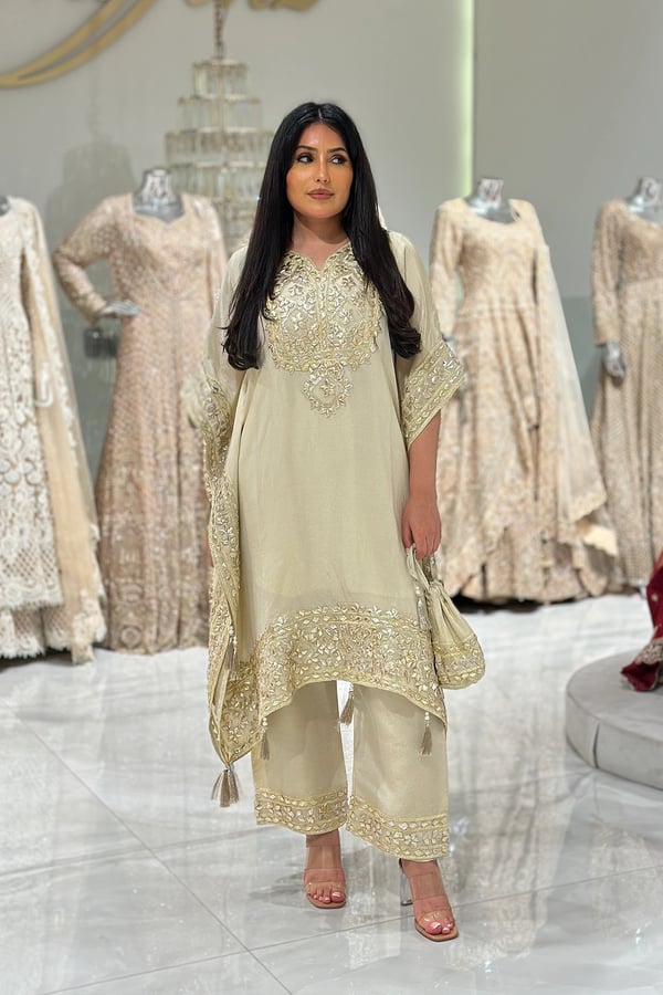 Parwan premium luxe embroidered kaftan collection - Cream, FS
