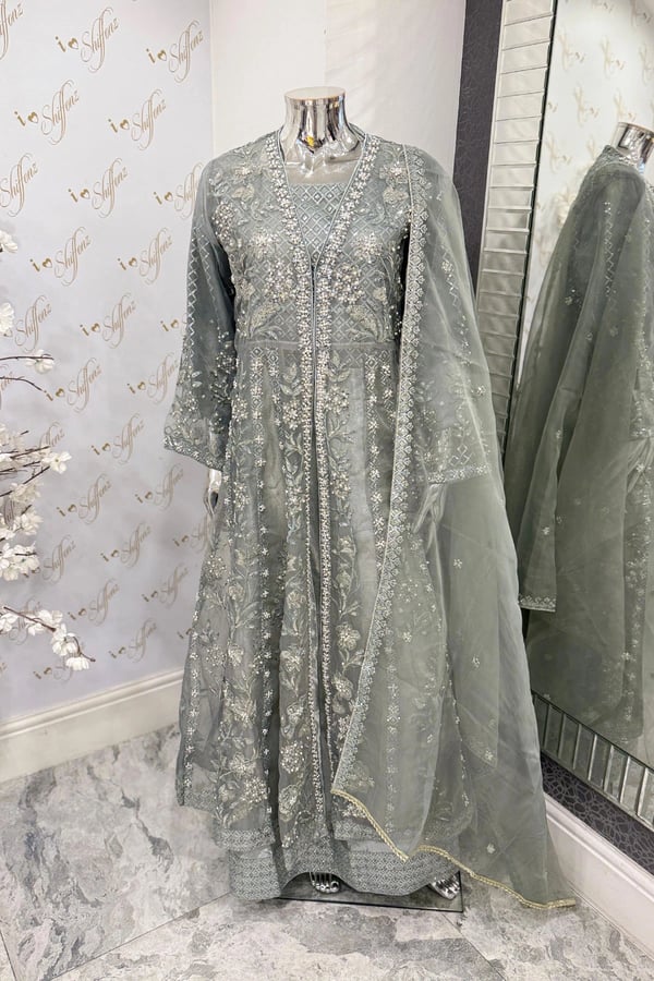 Ivana Shiffonz collection 3 piece embroidered gown - Grey, X - Large