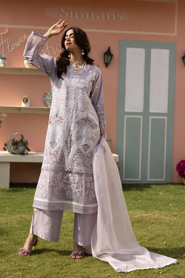 Maria luxe collection 3 piece embroidered suit - Lilac, X - Large